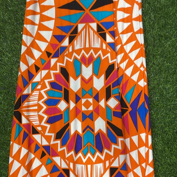 Ladies full length tank dress with multi colored geometric print. - Picture 3 of 5